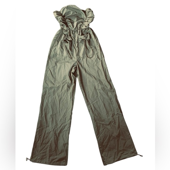 Jolie & Joy Green Military Utility Windbreaker Drawstring Strapless Jumpsuit - Picture 1 of 5